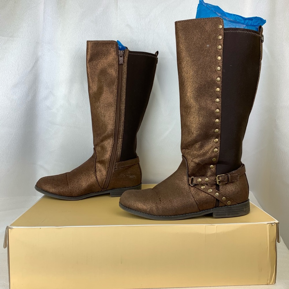 MICHAEL KORS Emma Buckle Brown Boots Size 5Y BIG Girls